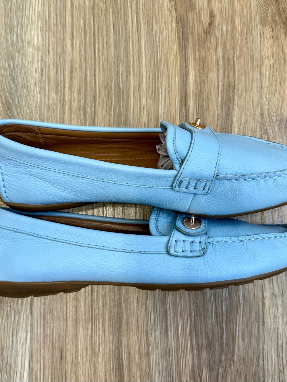 Coach Flash Leather Driving Loafers Sky Blue Size 8.5B - Picture 4 of 8